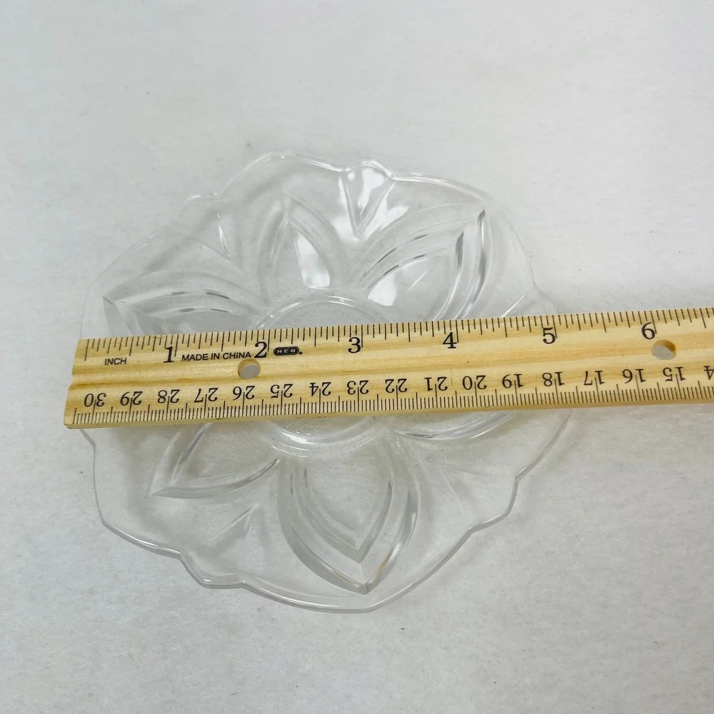 Soga Clear Pressed Glass Lotus Floral Scalloped Saucer Trinket Dish 5.25